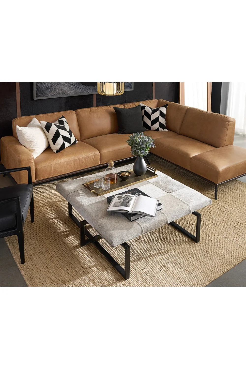 Luxury Brown Leather Chaise Sofa Modern Italian Style for Villa