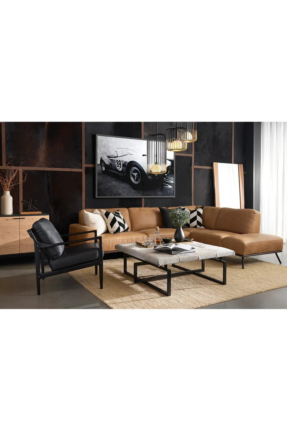 Luxury Brown Leather Chaise Sofa Modern Italian Style for Villa