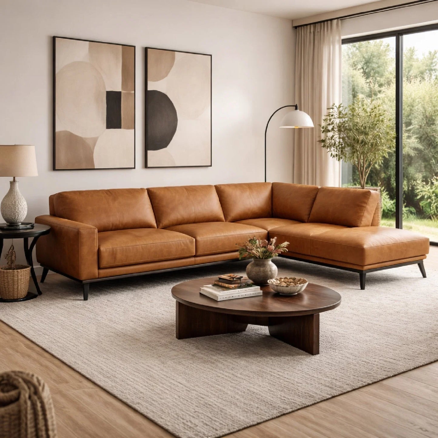 Luxury Brown Leather Chaise Sofa Modern Italian Style for Villa