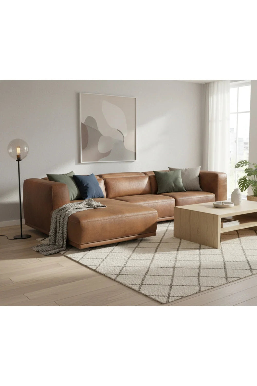 Luxury Brown Leather Chaise Sofa Modern Italian Style for Villa