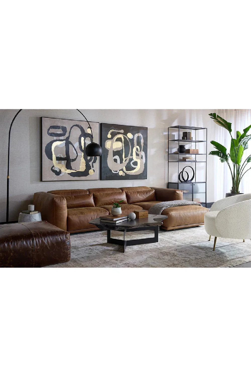 Luxury Brown Leather Chaise Sofa Modern Italian Style for Villa