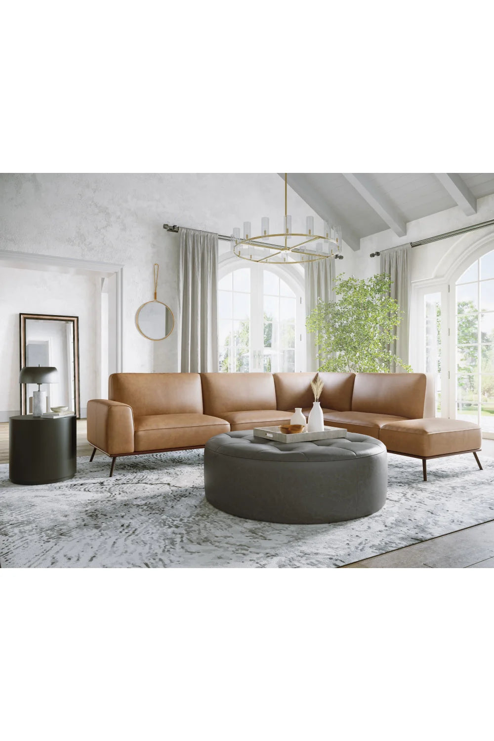 Luxury Brown Leather Chaise Sofa Modern Italian Style for Villa