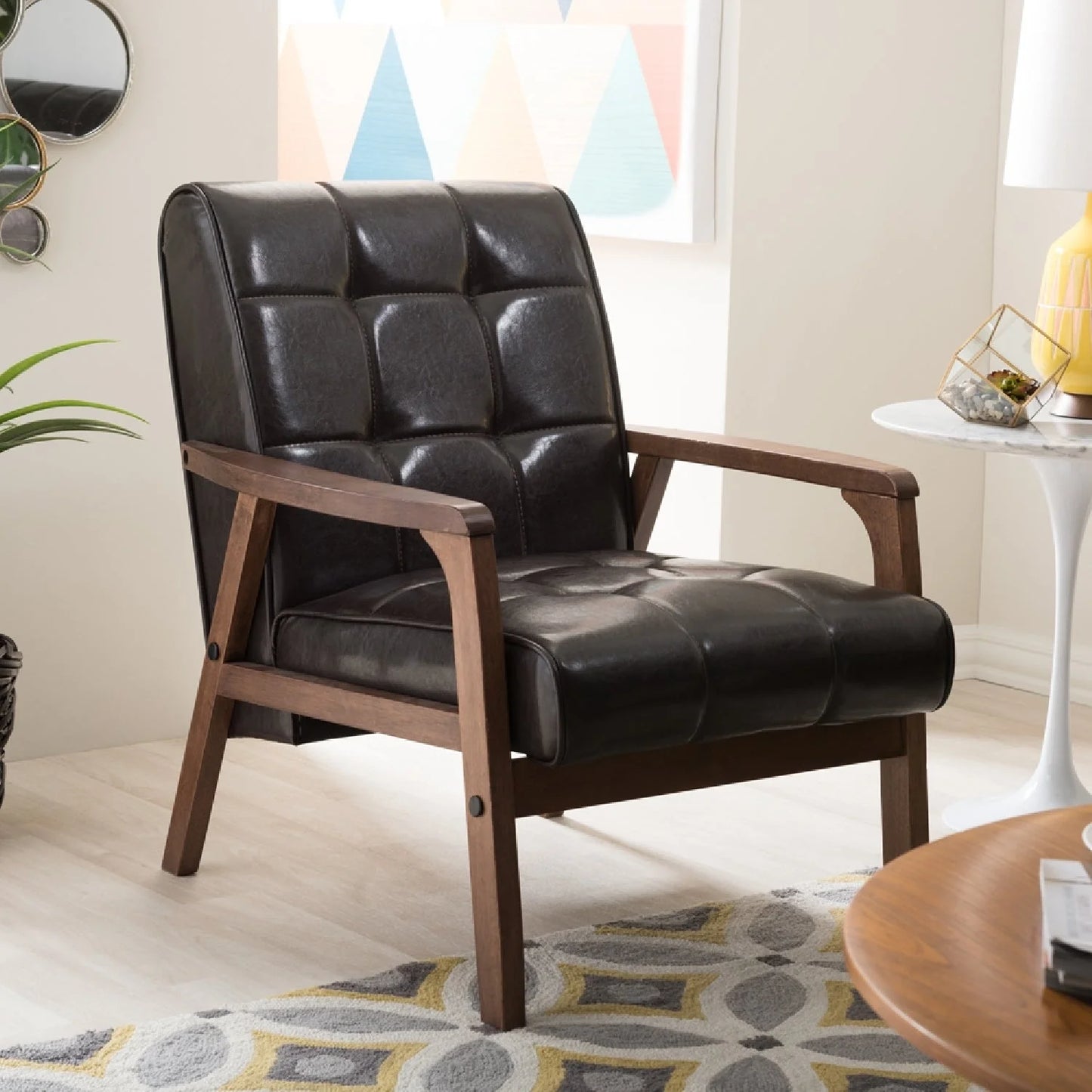 Luxury Brown Leather Club Chair European Style for Villa