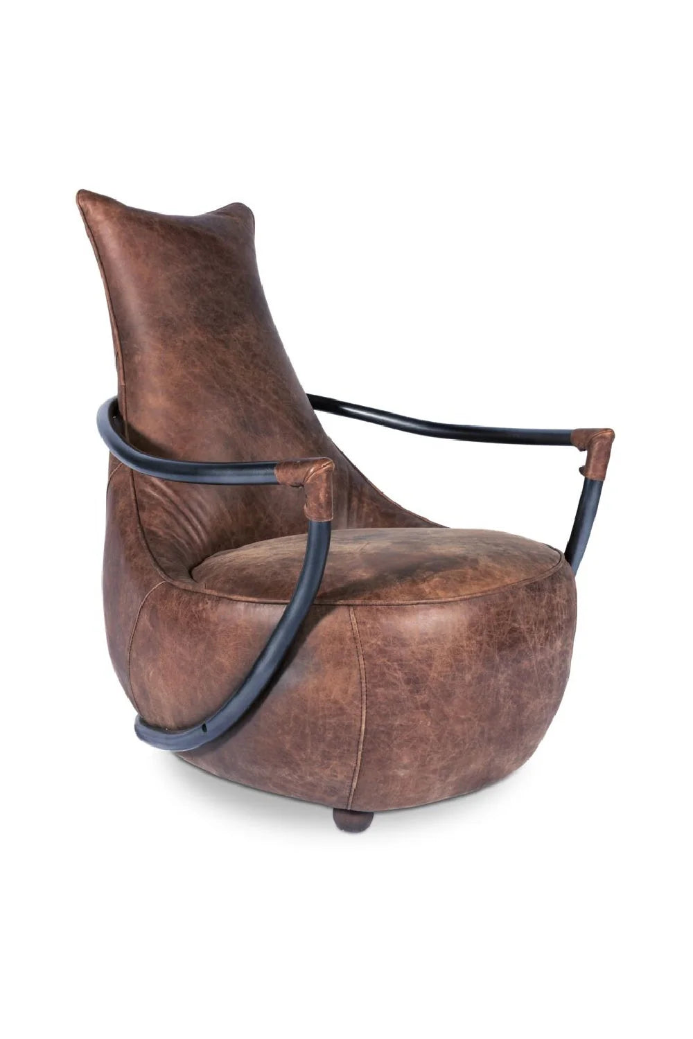Luxury Brown Leather Club Chair Modern European Style for Villa