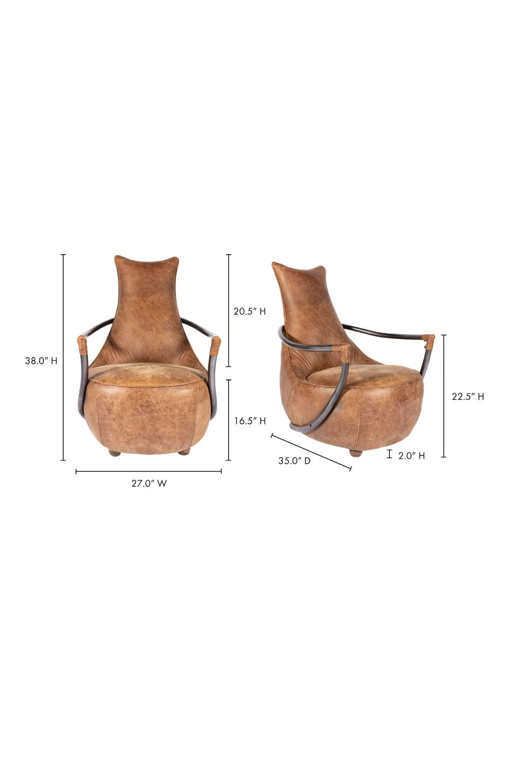 Luxury Brown Leather Club Chair Modern European Style for Villa
