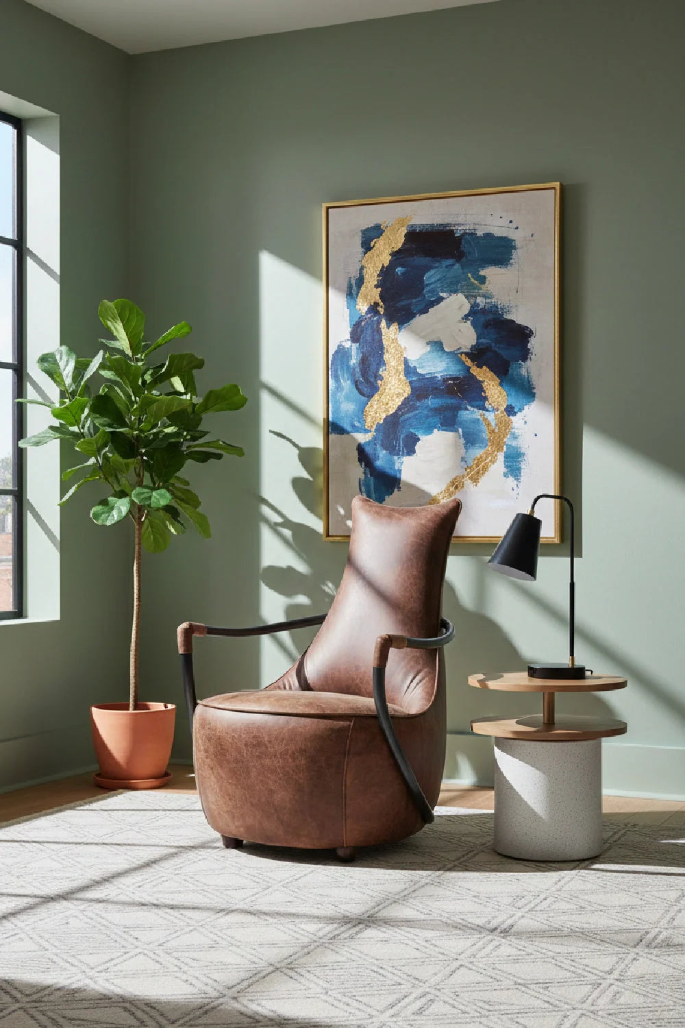 Luxury Brown Leather Club Chair Modern European Style for Villa