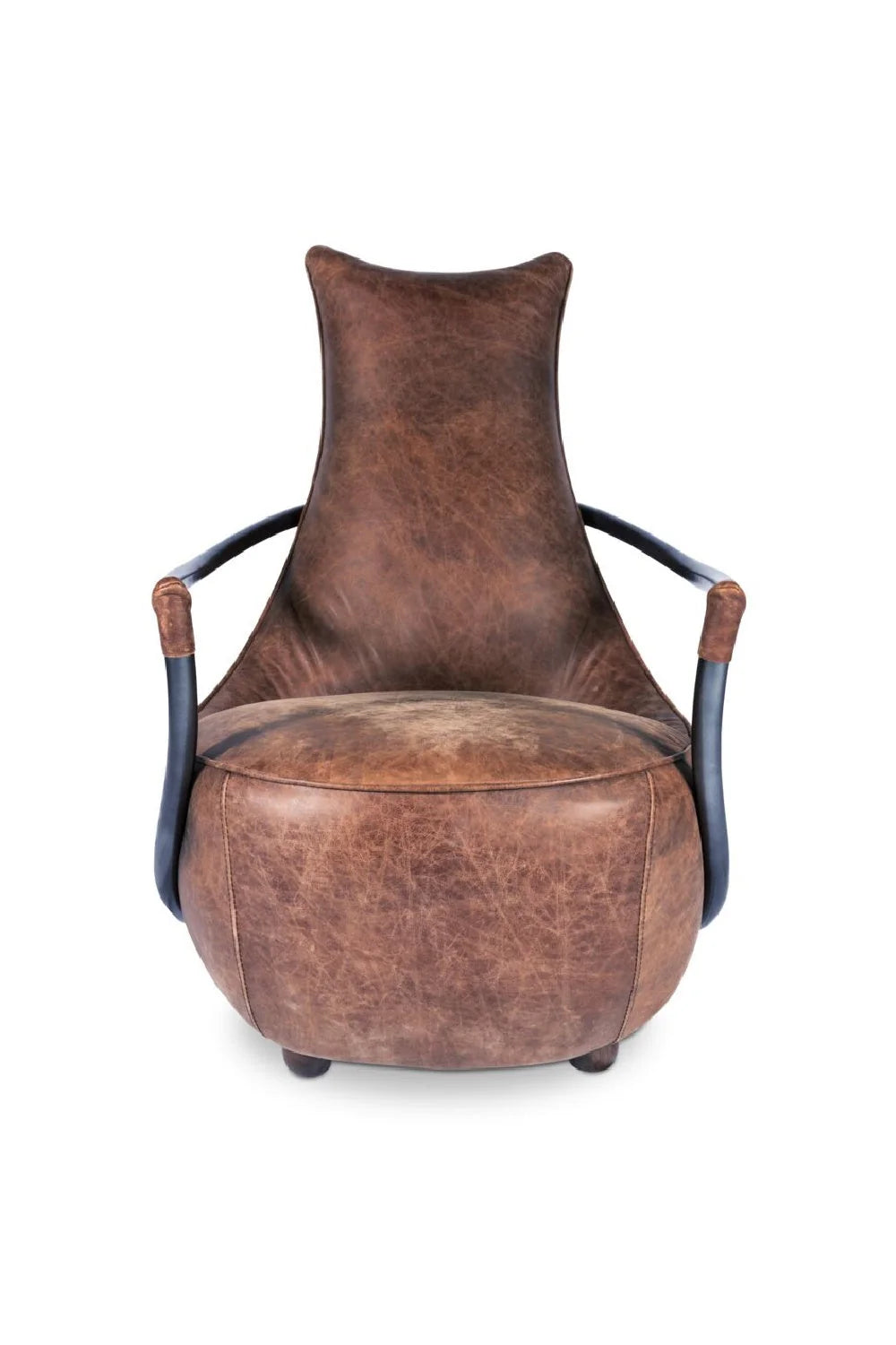 Luxury Brown Leather Club Chair Modern European Style for Villa