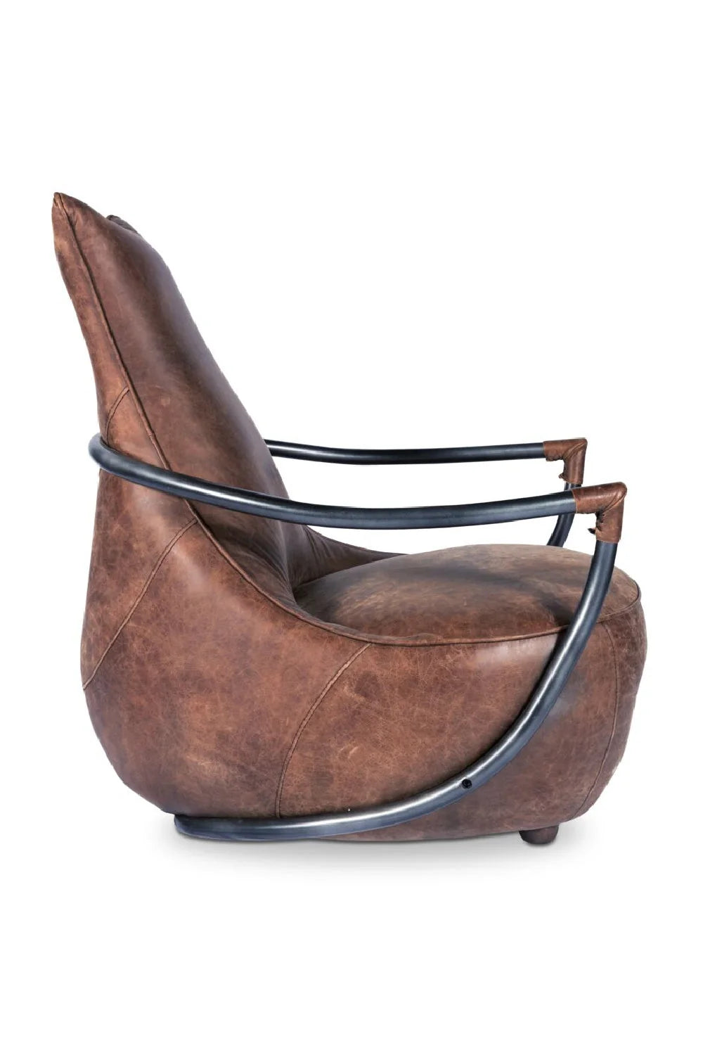 Luxury Brown Leather Club Chair Modern European Style for Villa