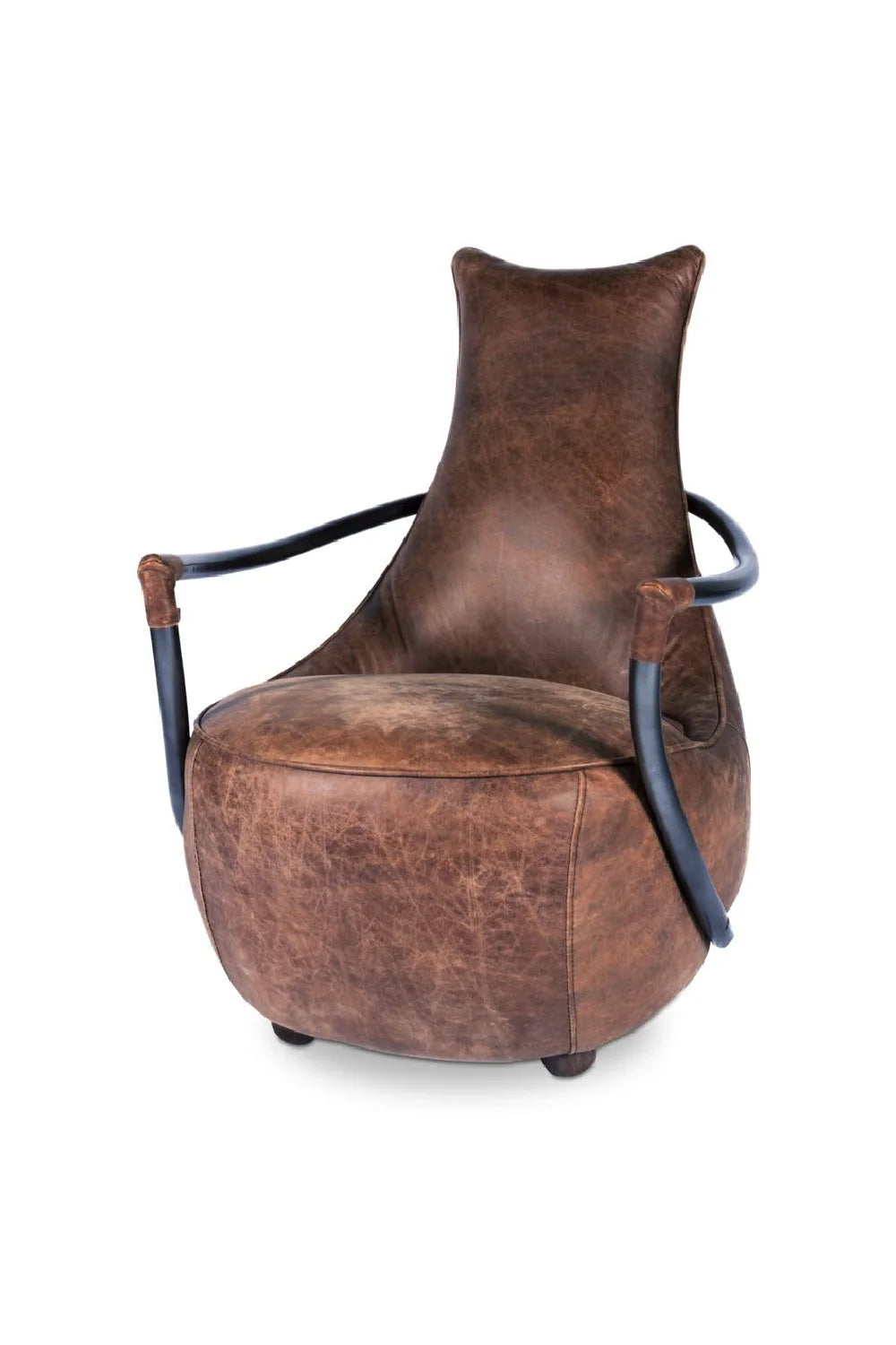 Luxury Brown Leather Club Chair Modern European Style for Villa