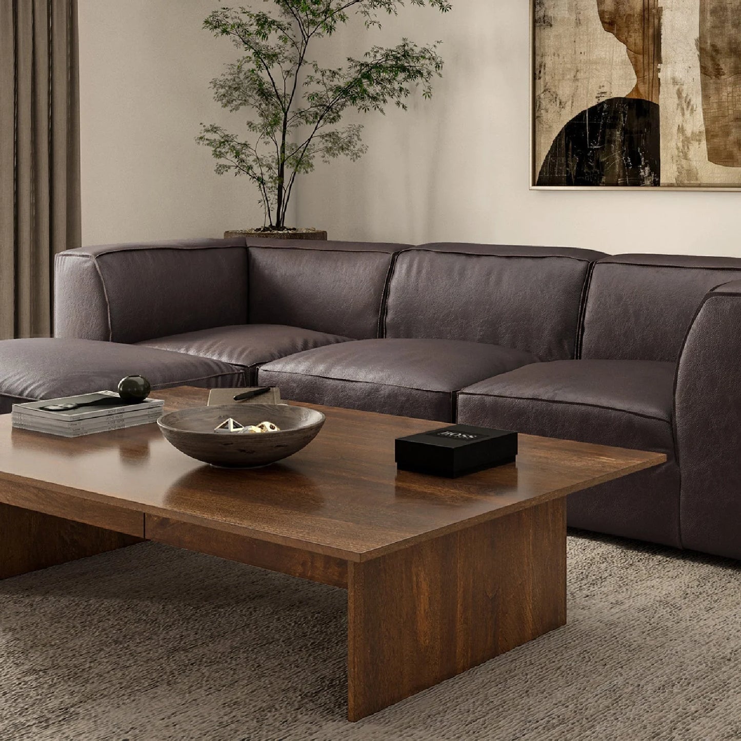 Luxury Brown Leather Corner Chair Modern Italian Style for Villa