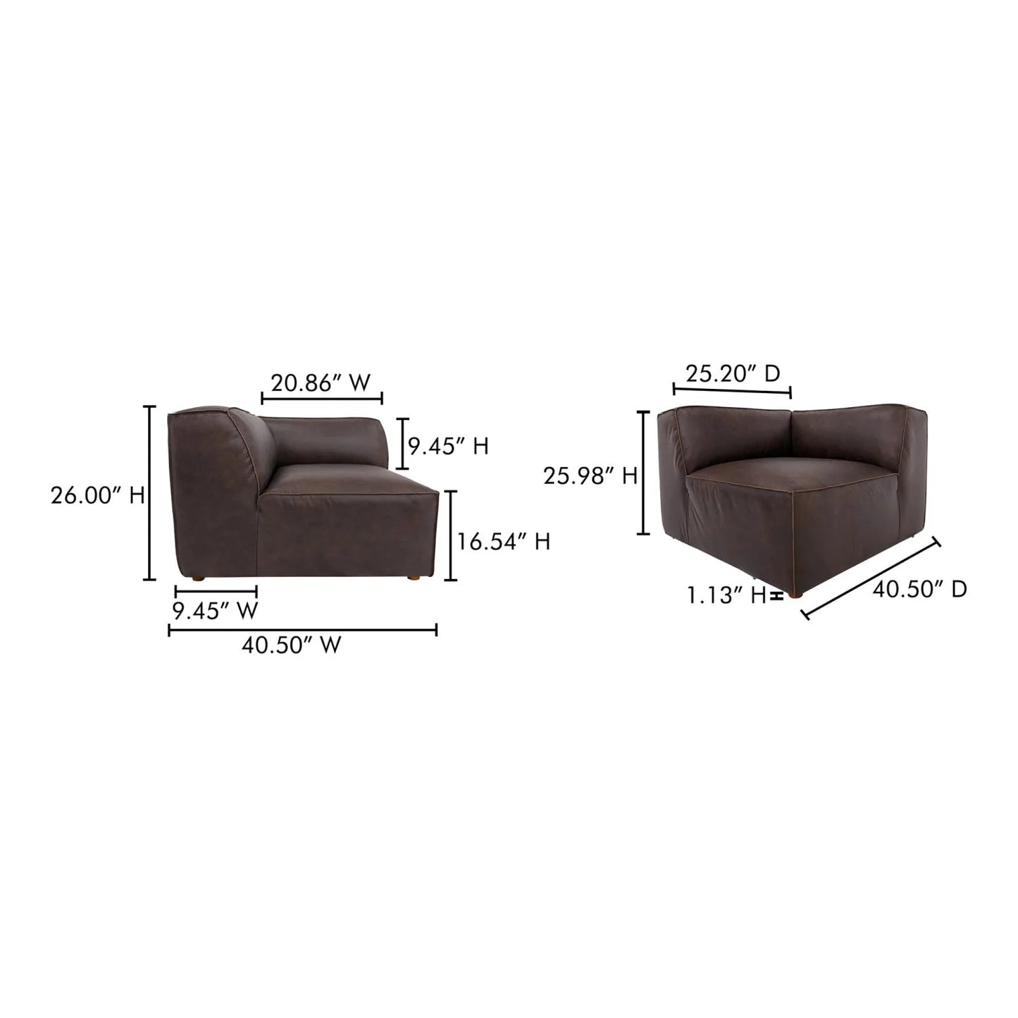 Luxury Brown Leather Corner Chair Modern Italian Style for Villa