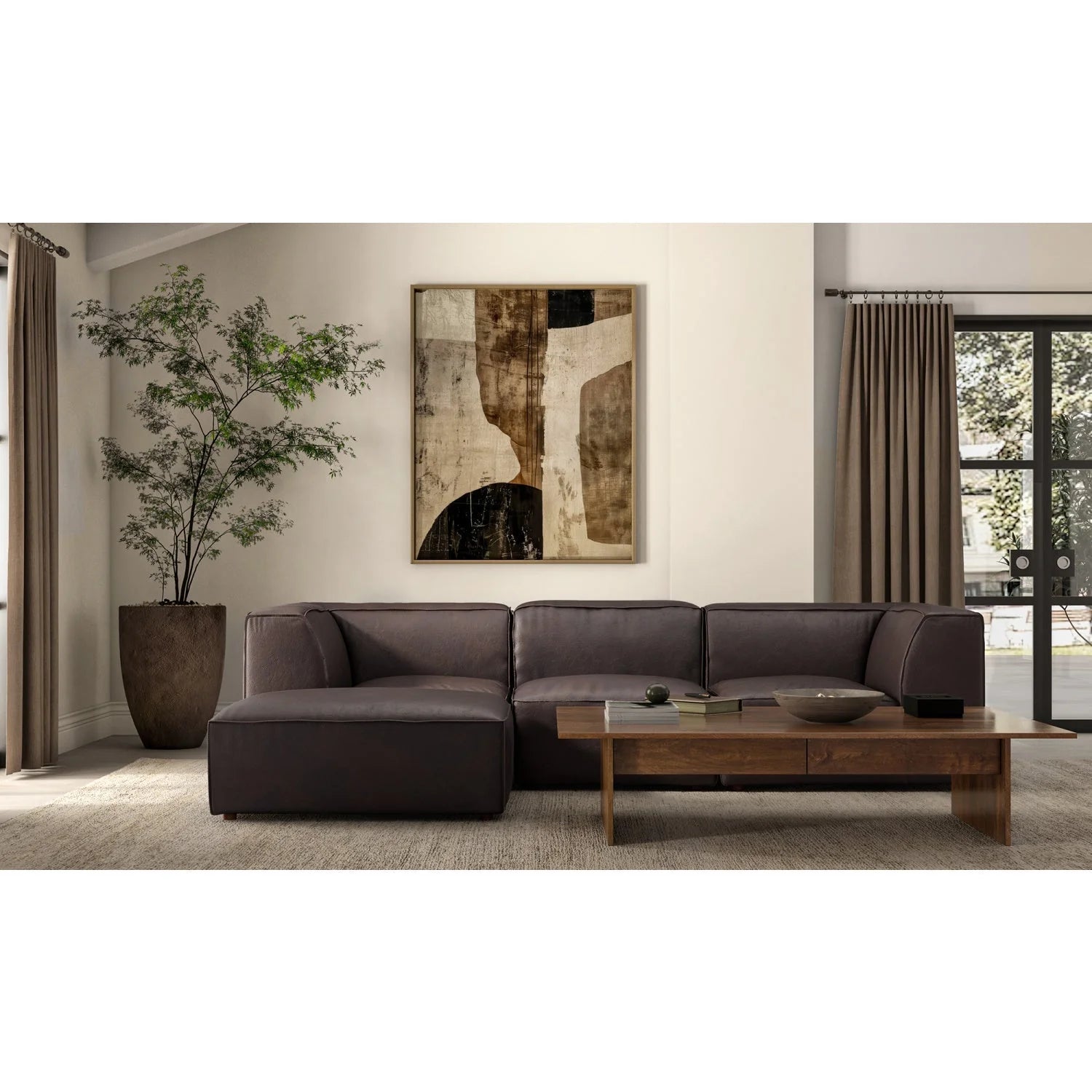 Luxury Brown Leather Corner Chair Modern Italian Style for Villa