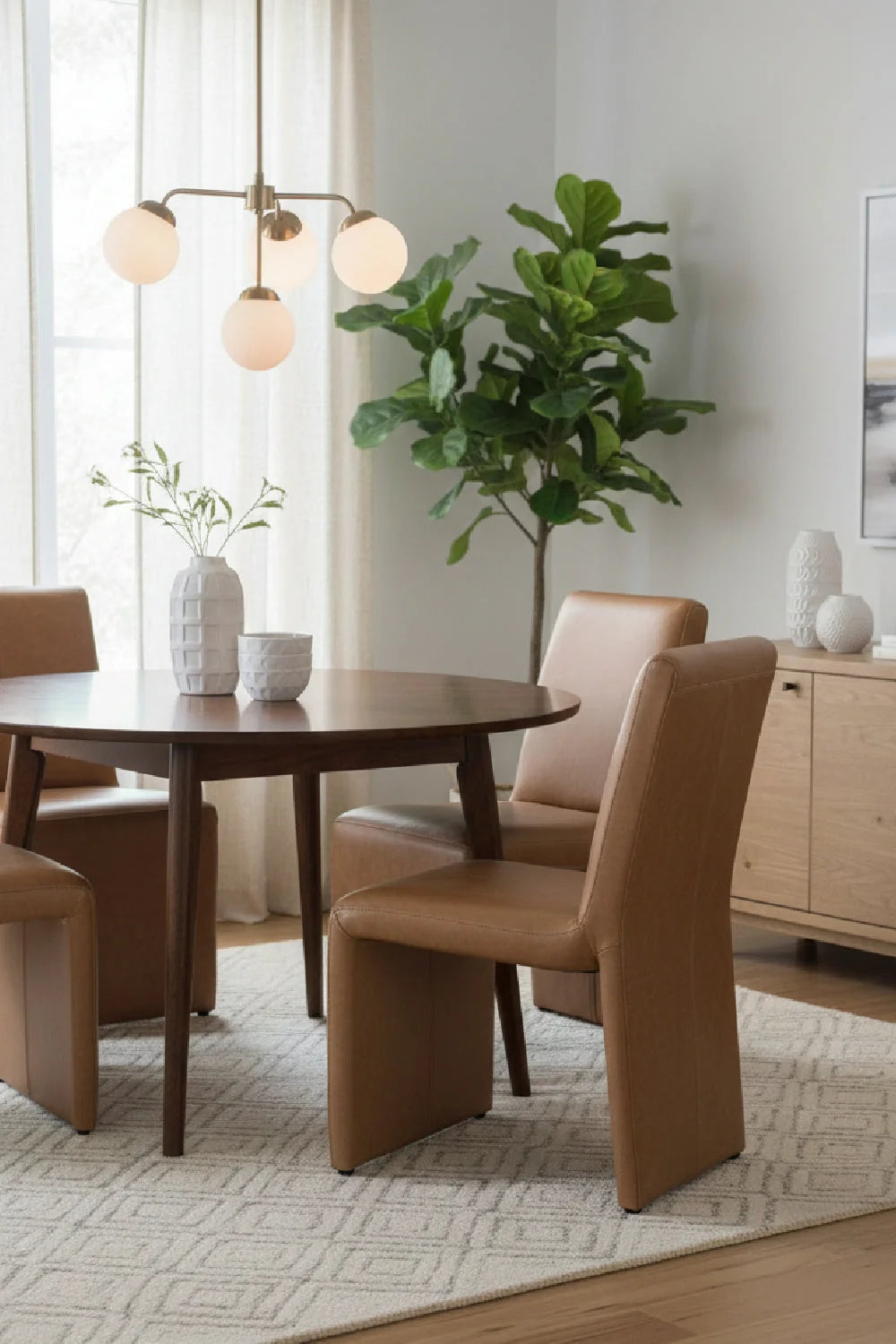 Luxury Brown Leather Dining Chair European Style for Villa