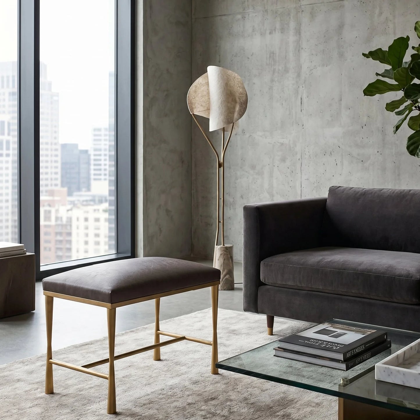 Luxury Brown Leather Inspired Bench European Style for Villa