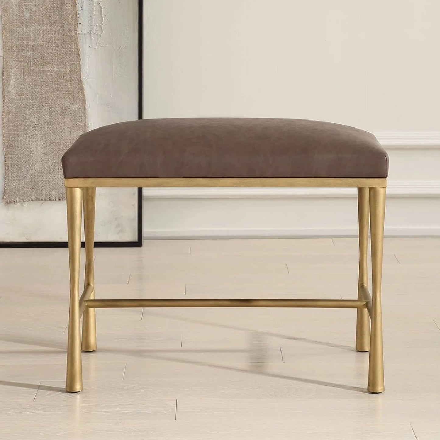 Luxury Brown Leather Inspired Bench European Style for Villa
