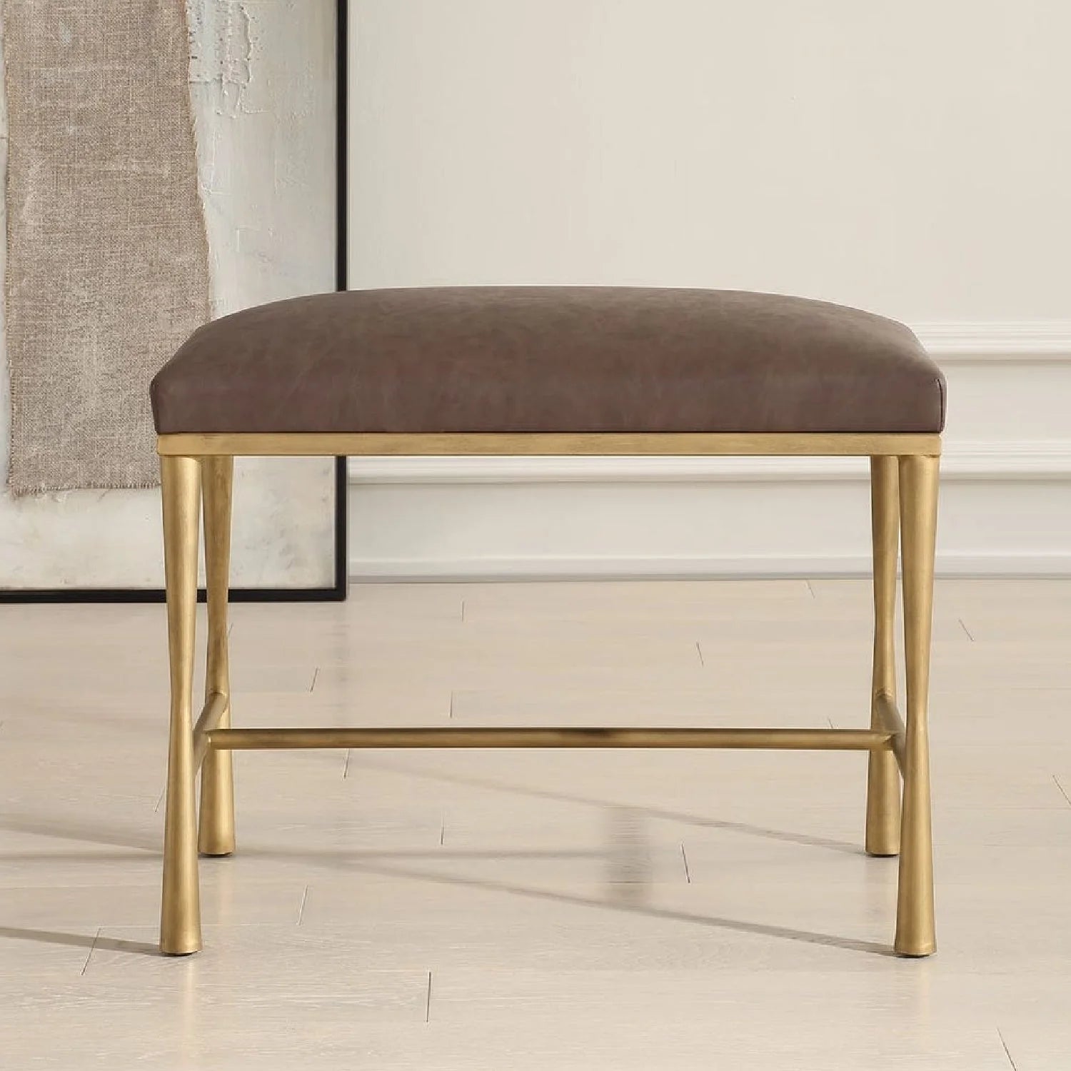 Luxury Brown Leather Inspired Bench European Style for Villa
