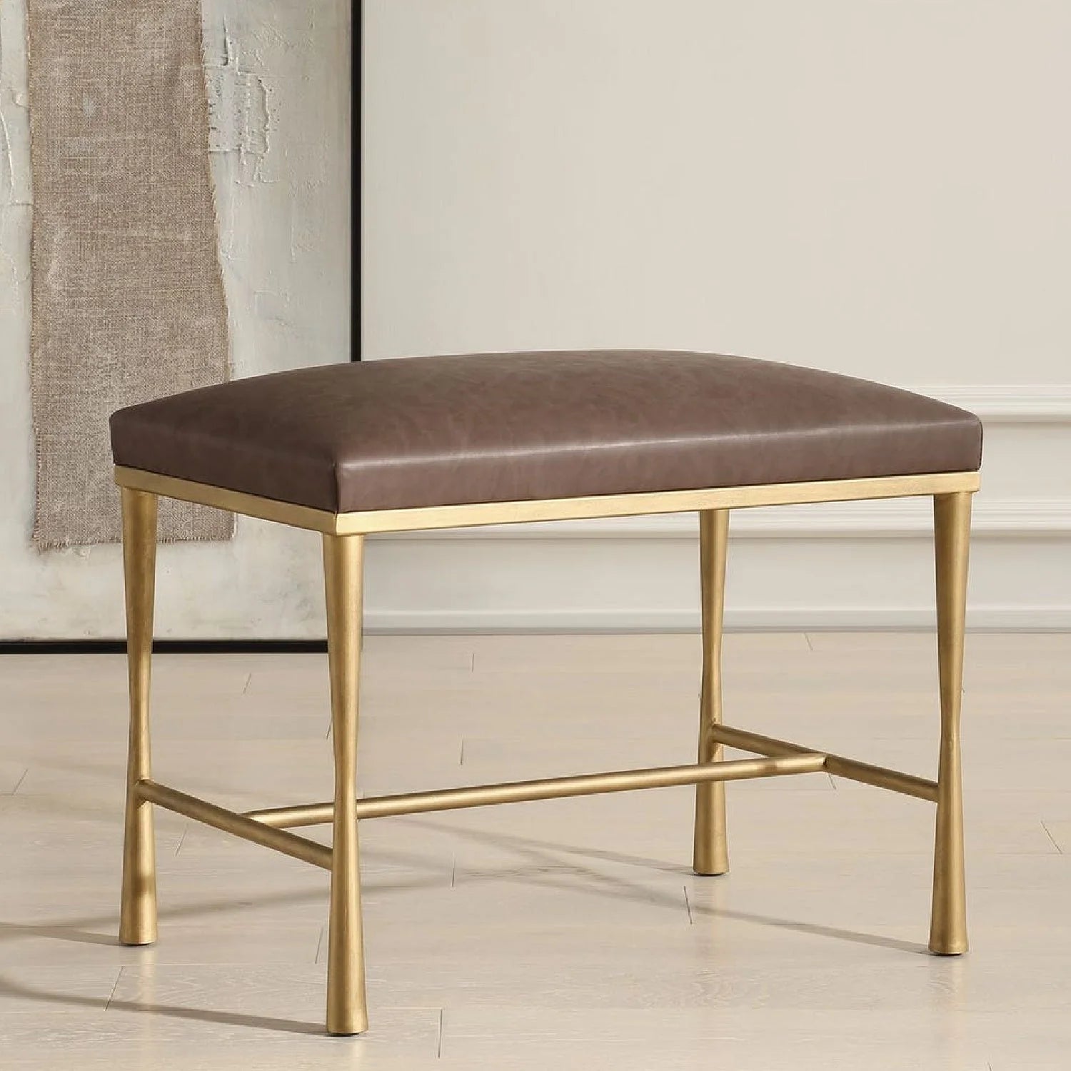 Luxury Brown Leather Inspired Bench European Style for Villa