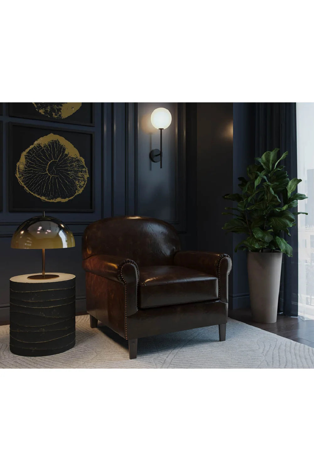 Luxury Brown Leather Lounge Chair Modern European Style for Villa