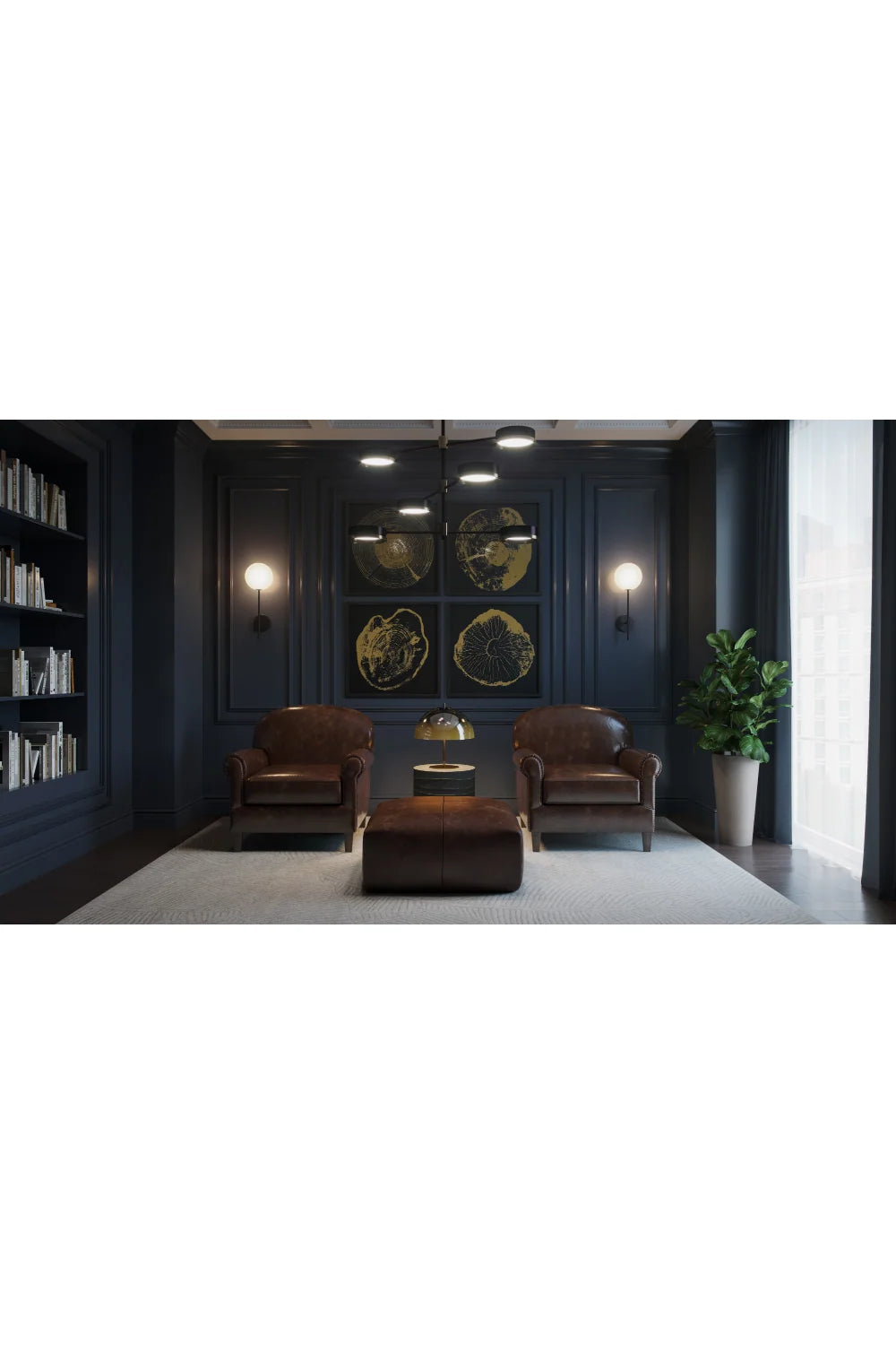 Luxury Brown Leather Lounge Chair Modern European Style for Villa