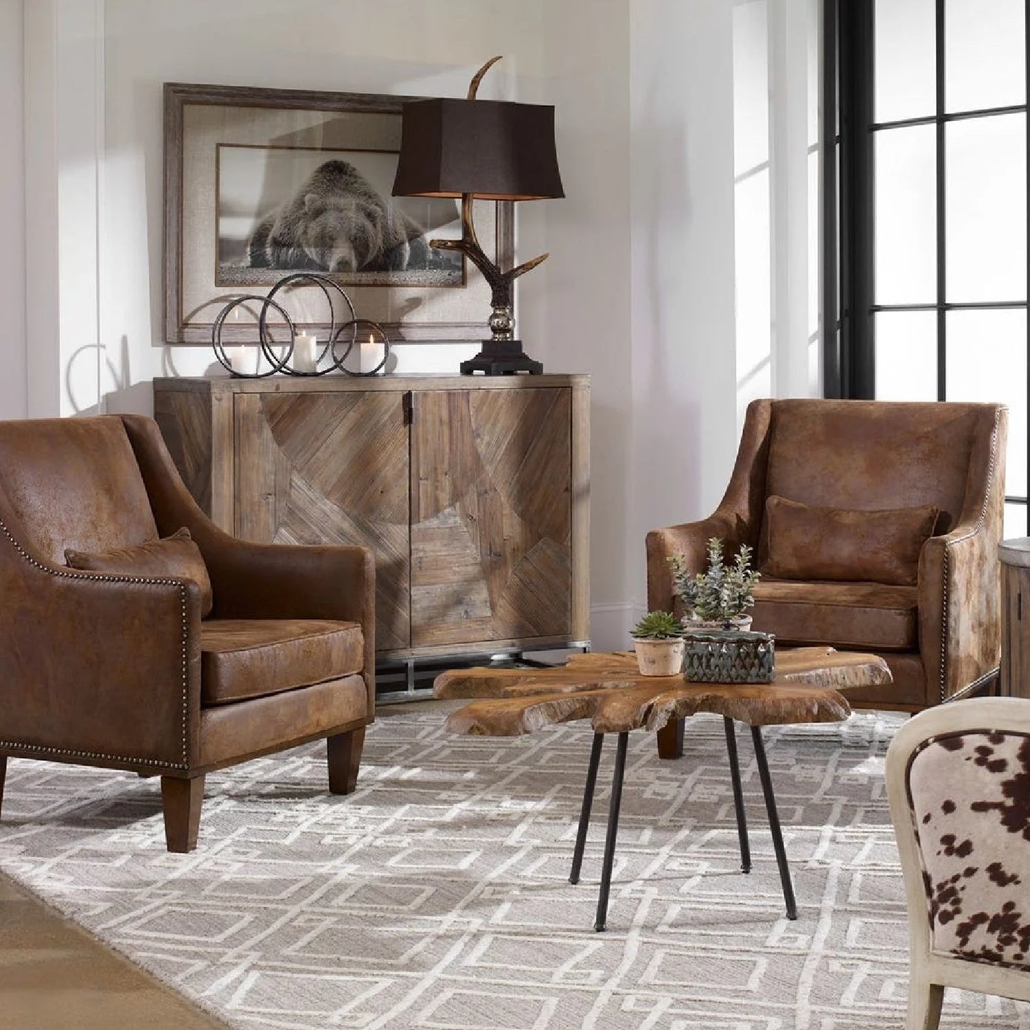 Luxury Brown Leather Lounge Chair Modern Italian Style for Villa