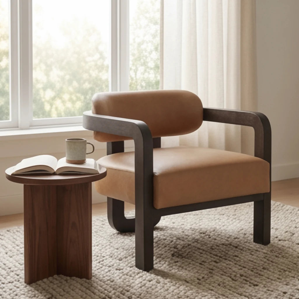 Luxury Brown Leather Lounge Chair Modern Italian Style for Villa
