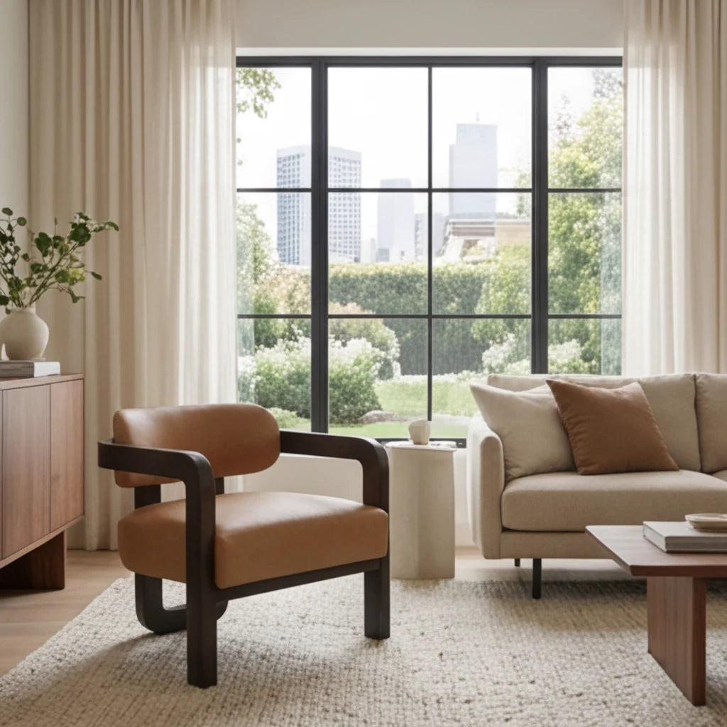 Luxury Brown Leather Lounge Chair Modern Italian Style for Villa