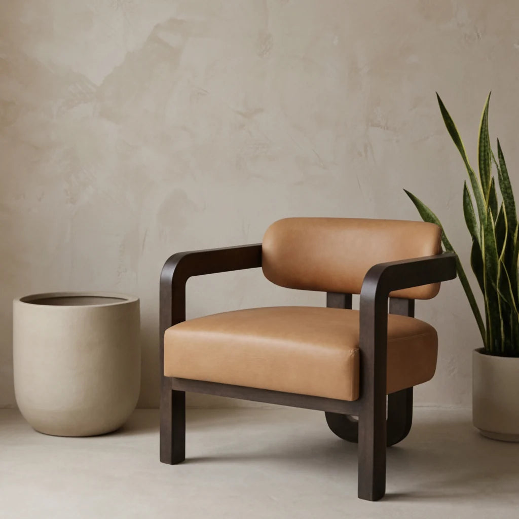 Luxury Brown Leather Lounge Chair Modern Italian Style for Villa