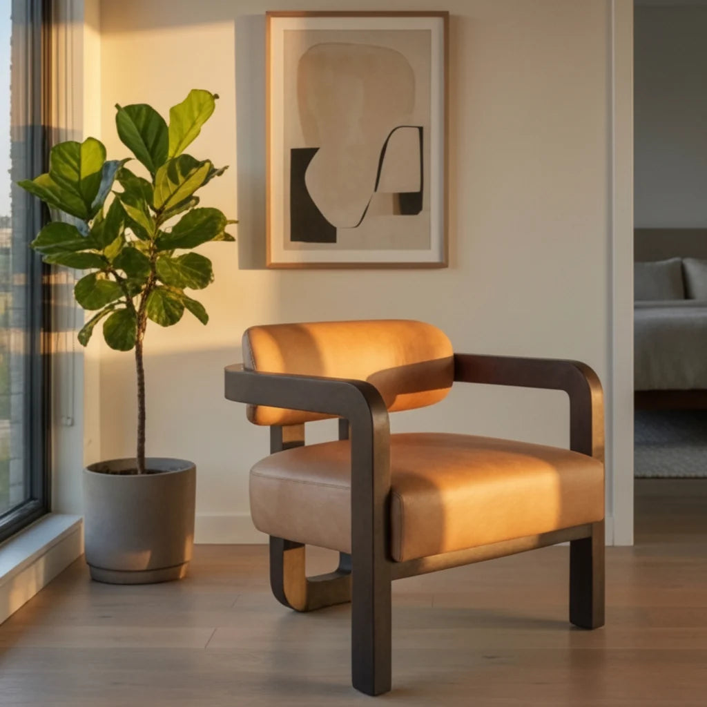 Luxury Brown Leather Lounge Chair Modern Italian Style for Villa