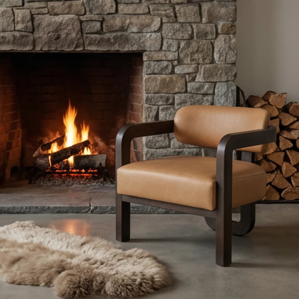 Luxury Brown Leather Lounge Chair Modern Italian Style for Villa