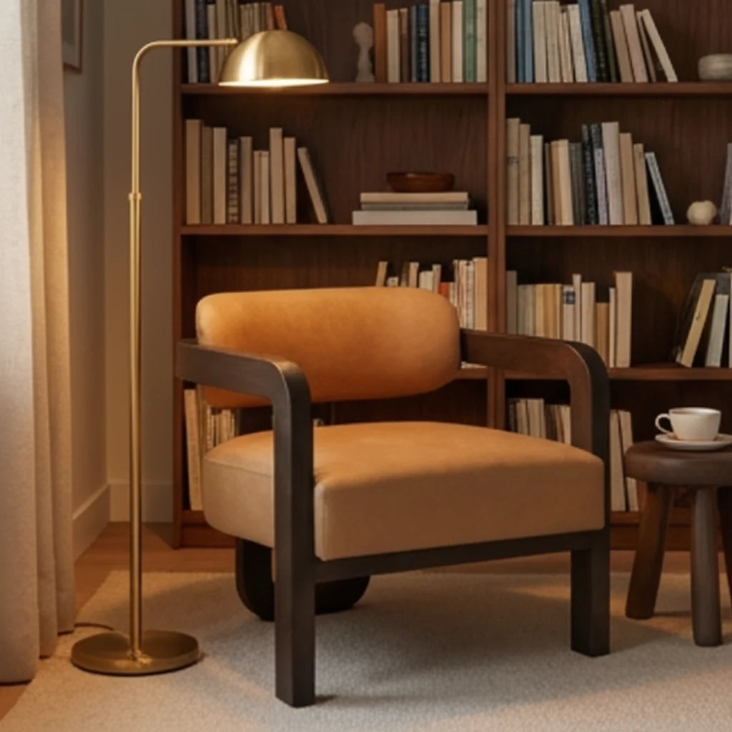 Luxury Brown Leather Lounge Chair Modern Italian Style for Villa