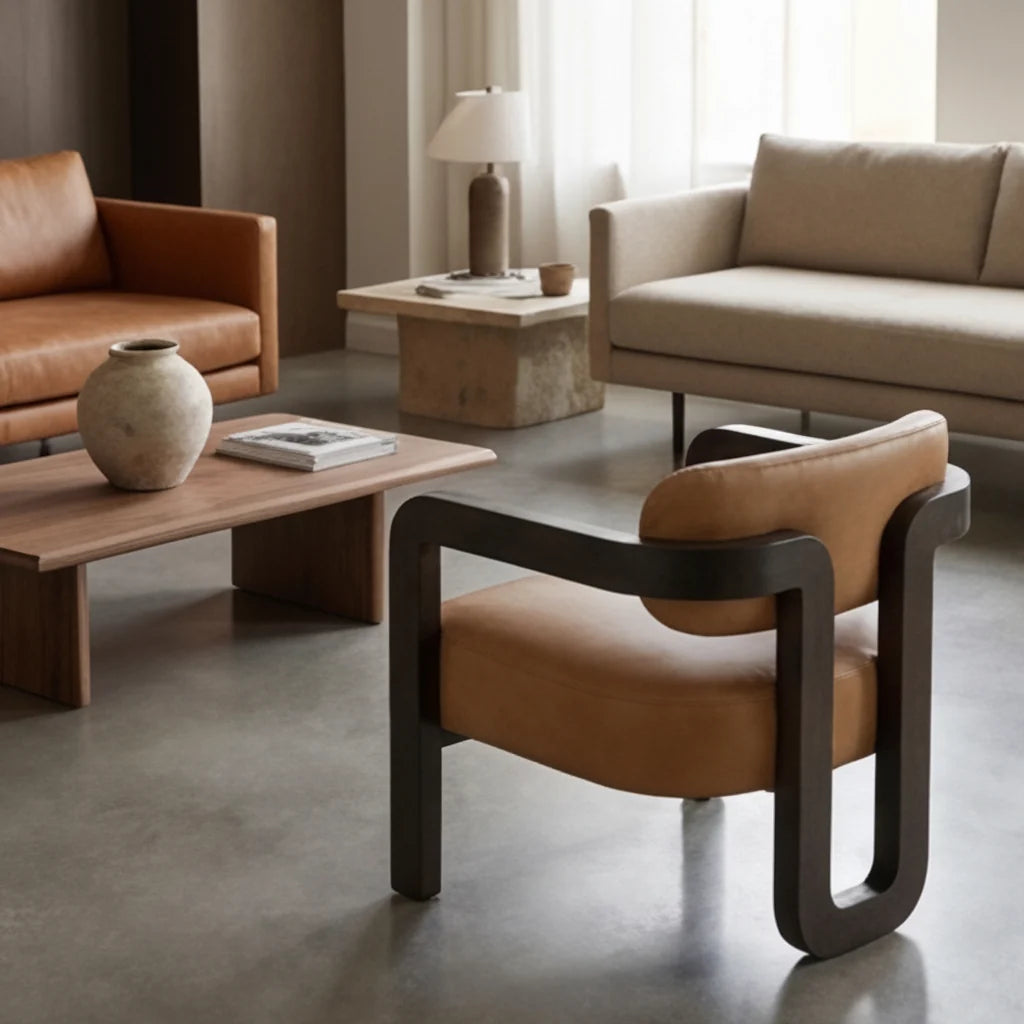 Luxury Brown Leather Lounge Chair Modern Italian Style for Villa