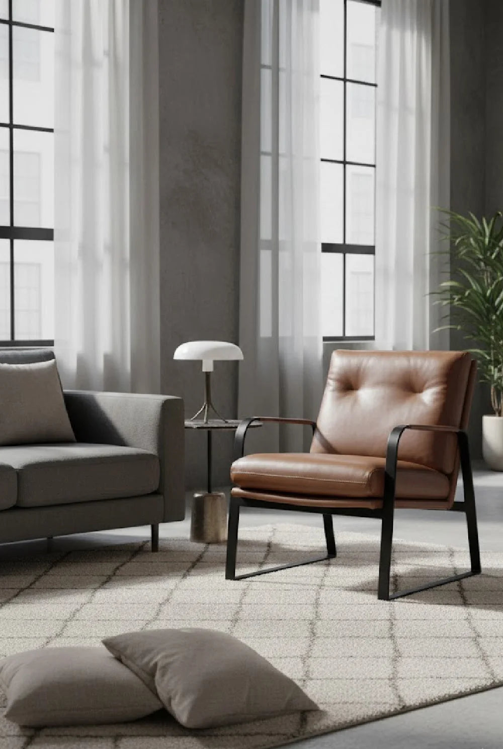 Luxury Brown Leather Lounge Chair Modern Italian Style for Villa