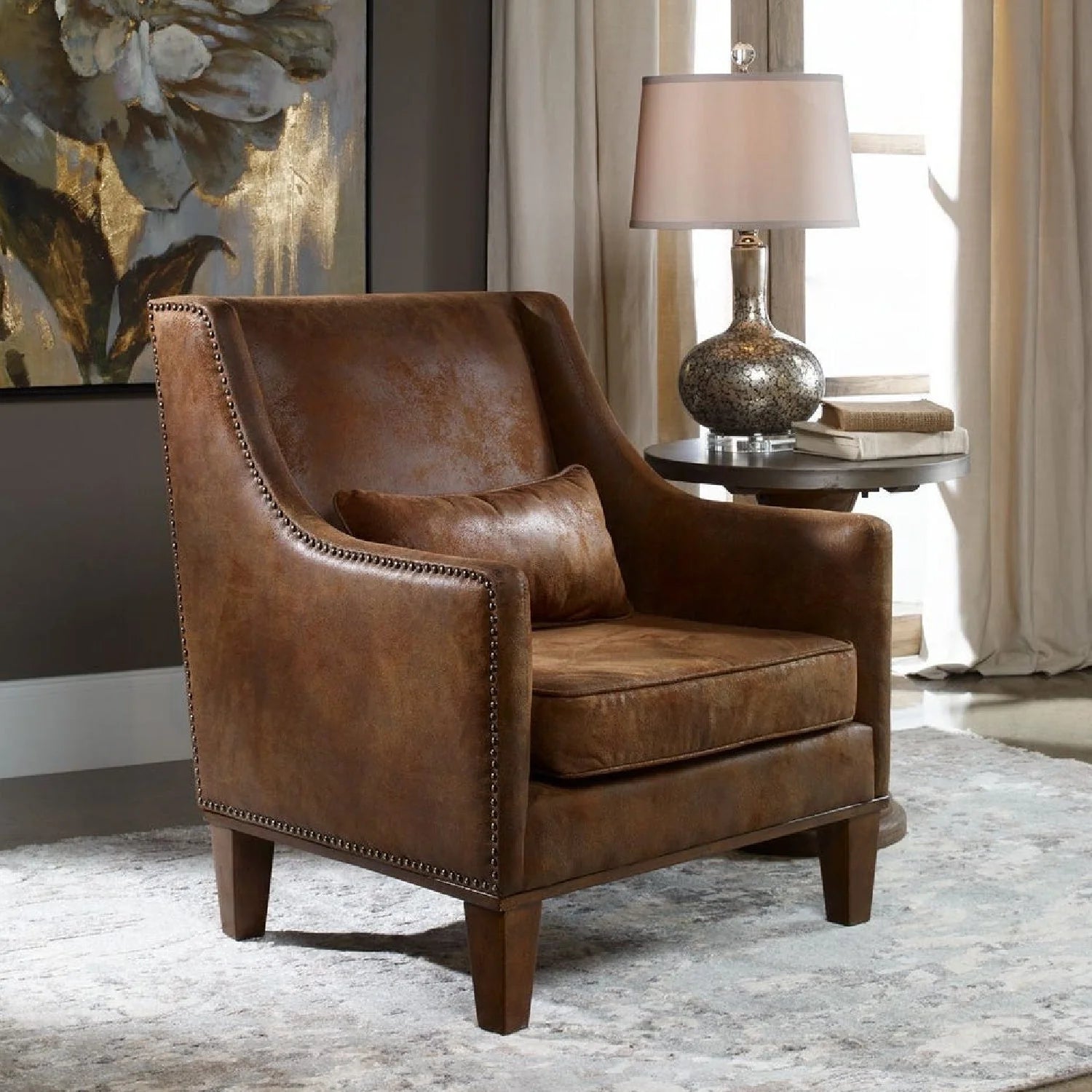 Luxury Brown Leather Lounge Chair Modern Italian Style for Villa