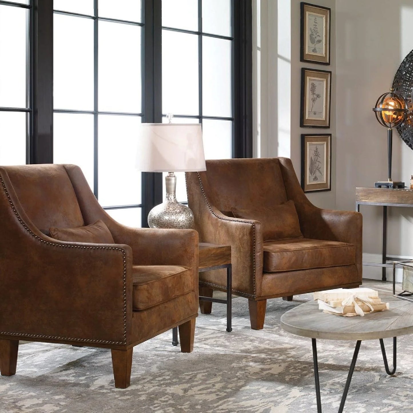 Luxury Brown Leather Lounge Chair Modern Italian Style for Villa