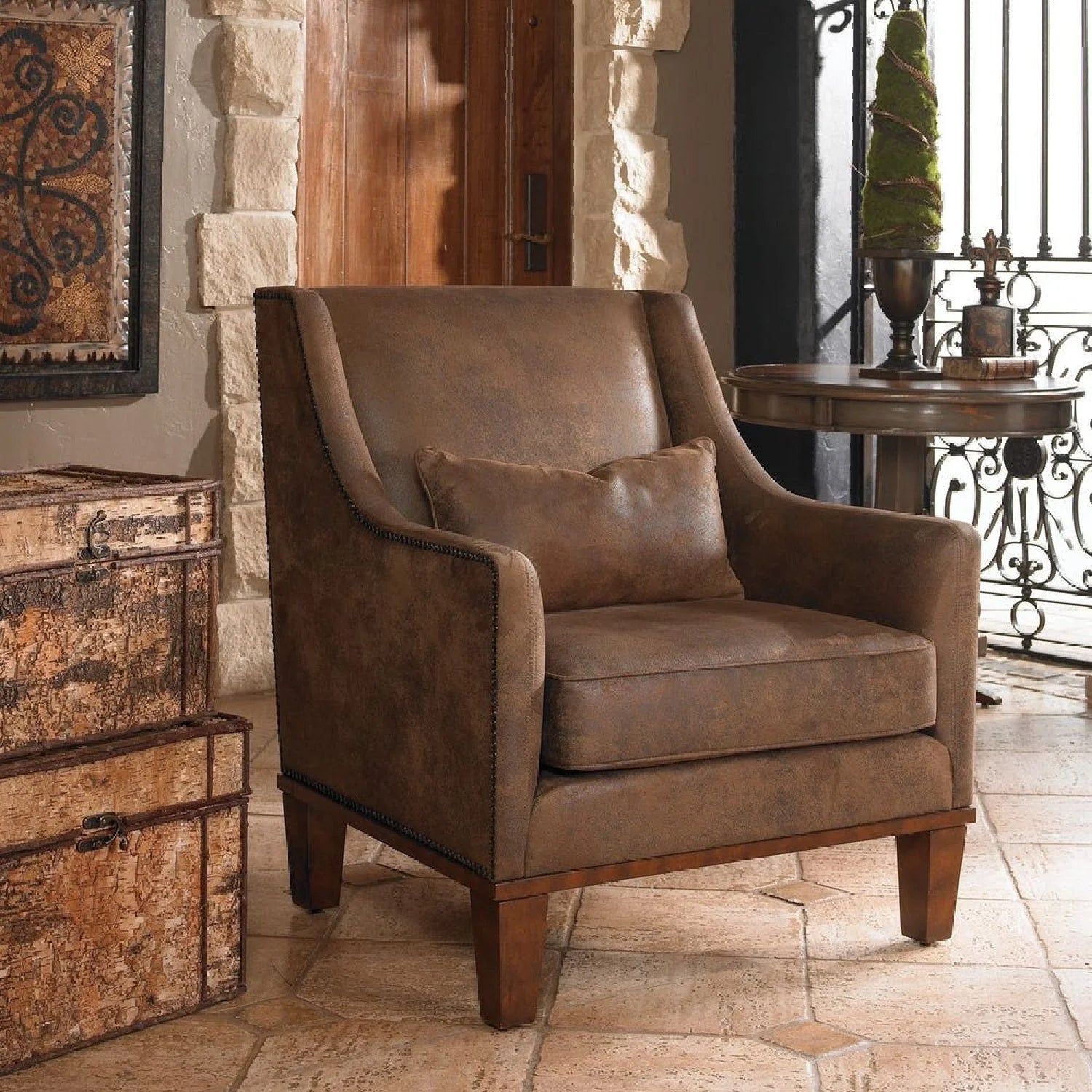 Luxury Brown Leather Lounge Chair Modern Italian Style for Villa