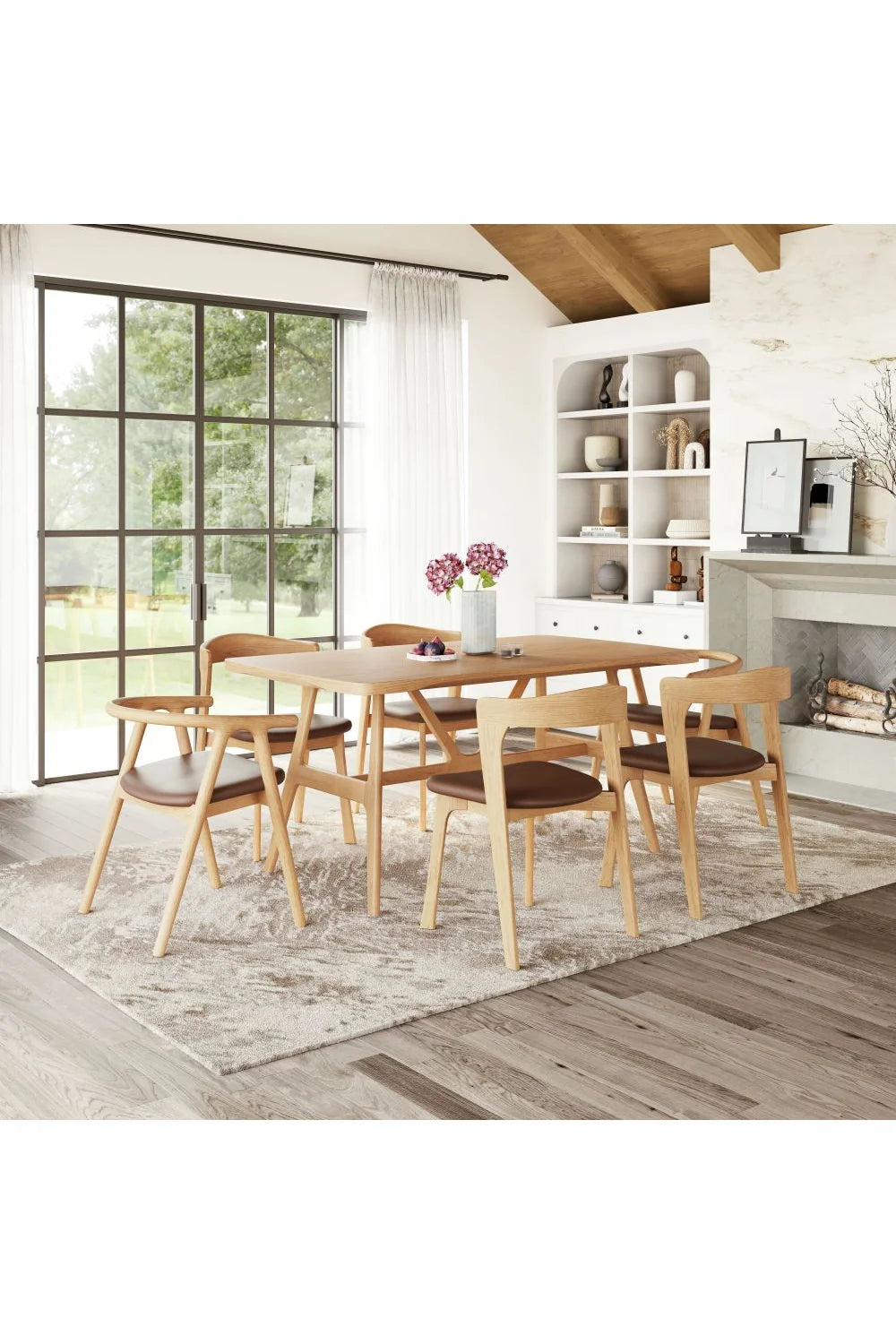 Luxury Brown Leather Modern Dining Chair European Style for Villa
