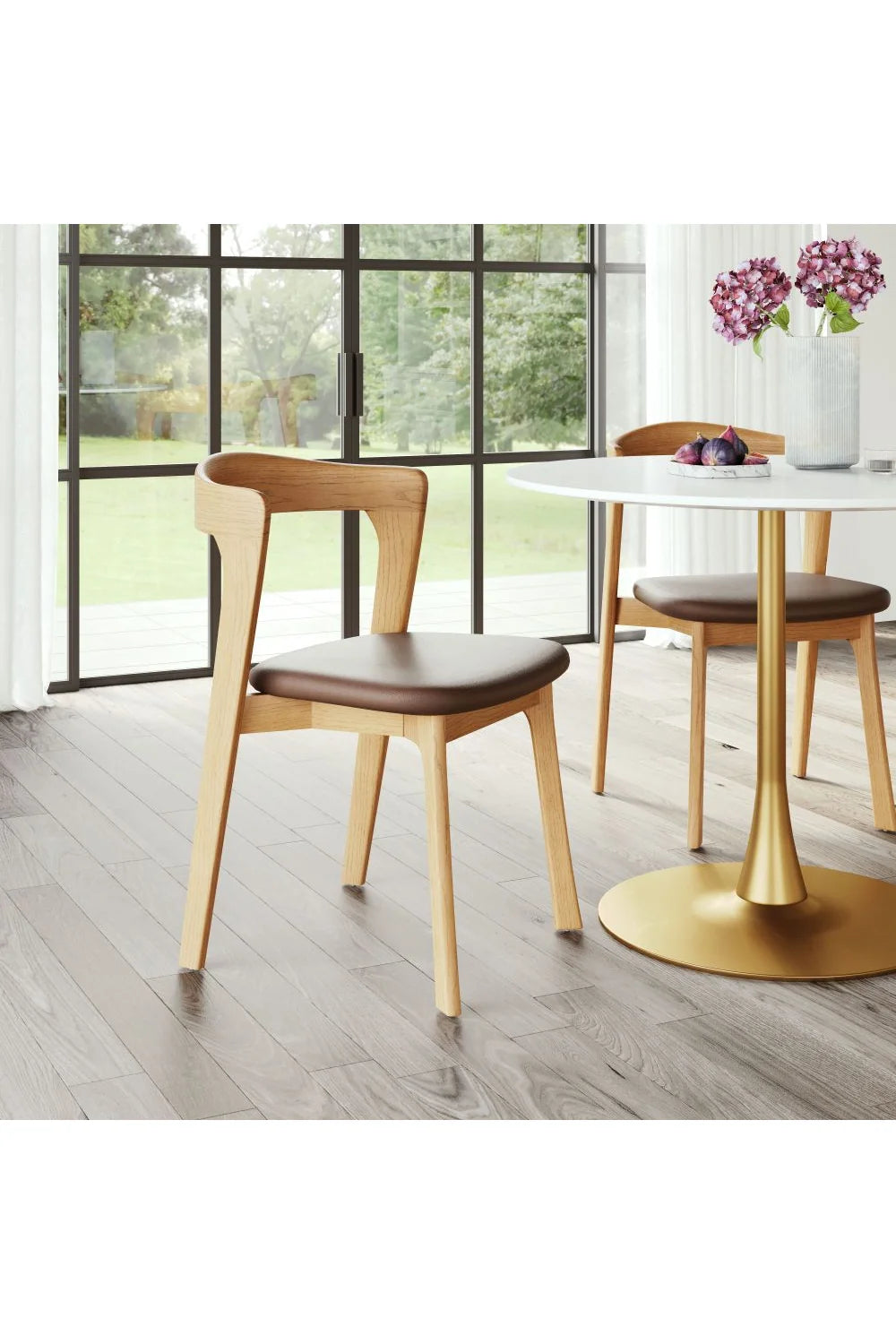 Luxury Brown Leather Modern Dining Chair European Style for Villa