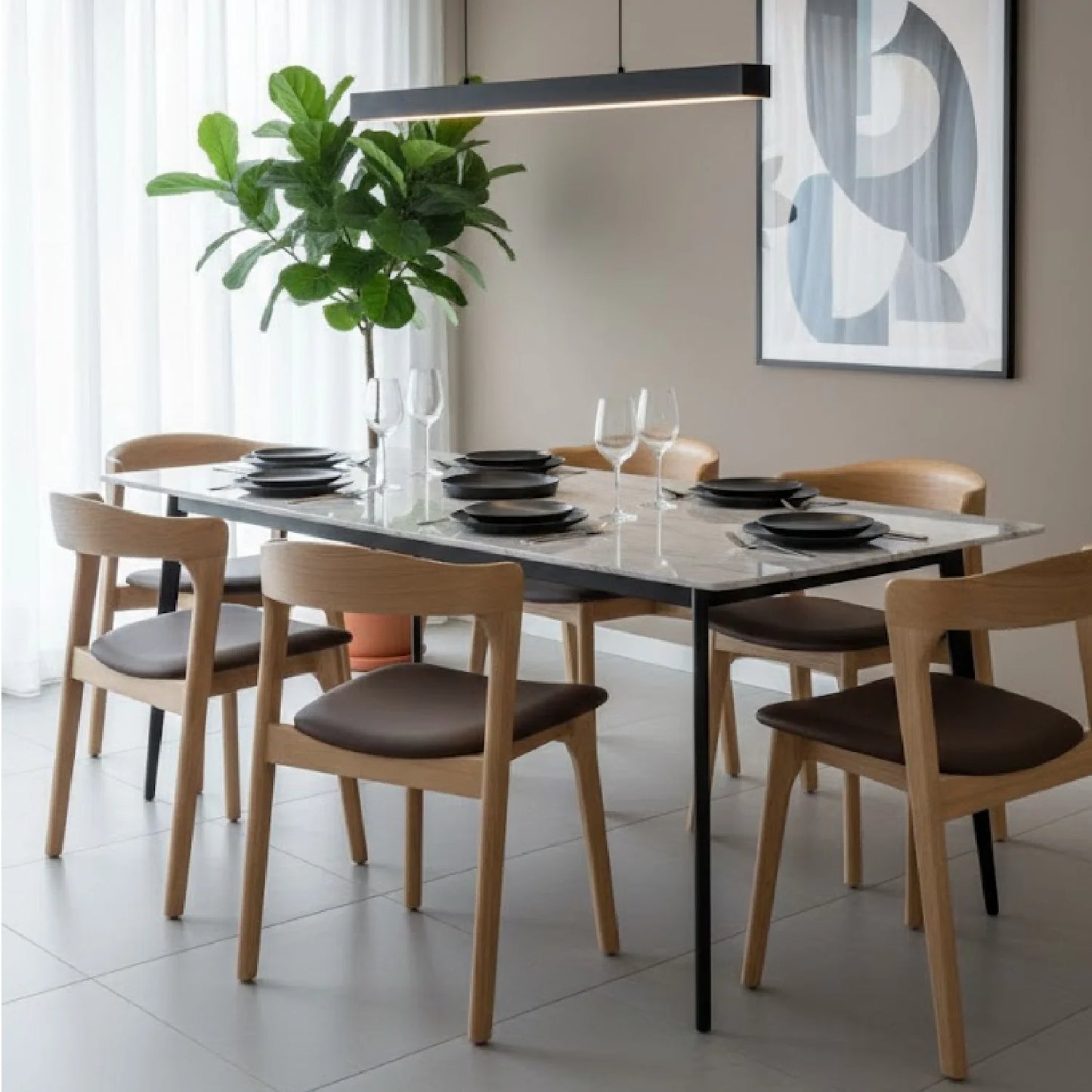Luxury Brown Leather Modern Dining Chair European Style for Villa