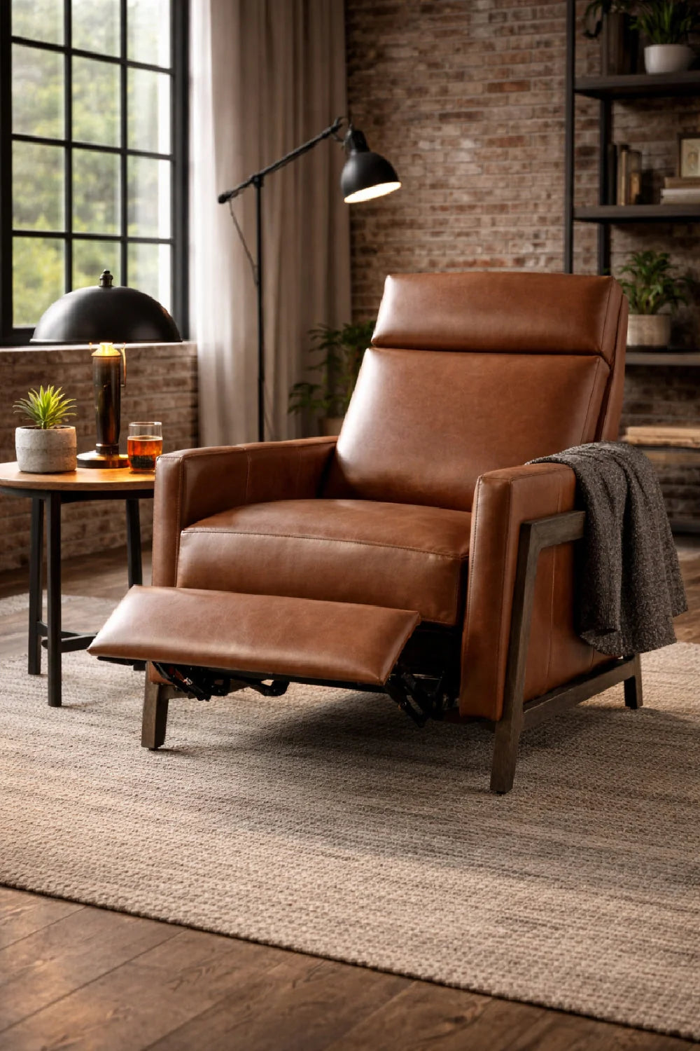 Luxury Brown Leather Recliner Armchair Modern Italian Style for Villa