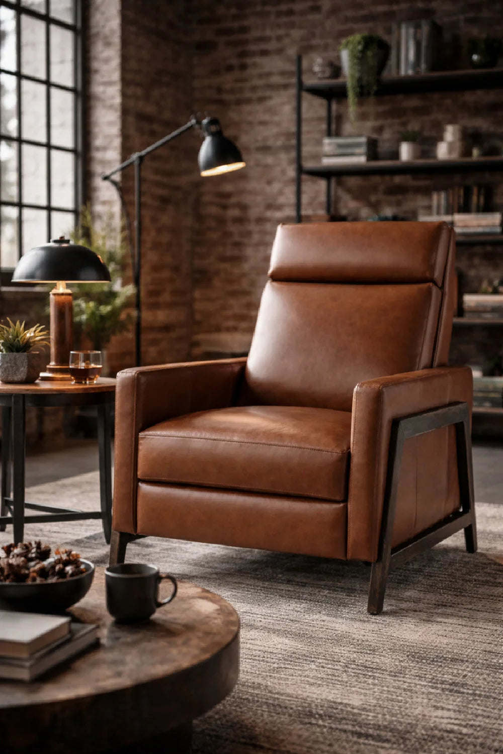 Luxury Brown Leather Recliner Armchair Modern Italian Style for Villa