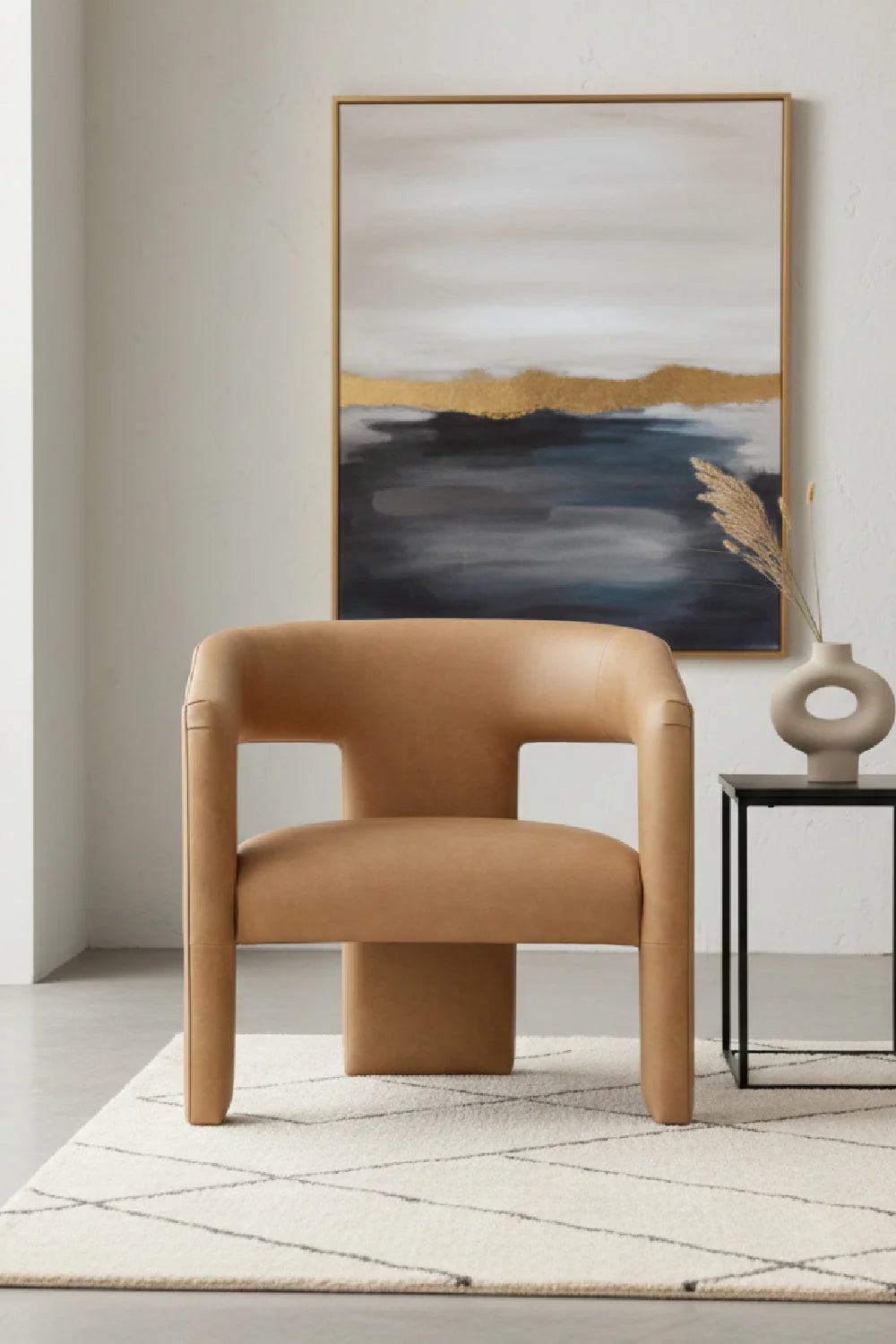Luxury Brown Leather Sculptural Lounge Chair Modern Italian Style for Villa