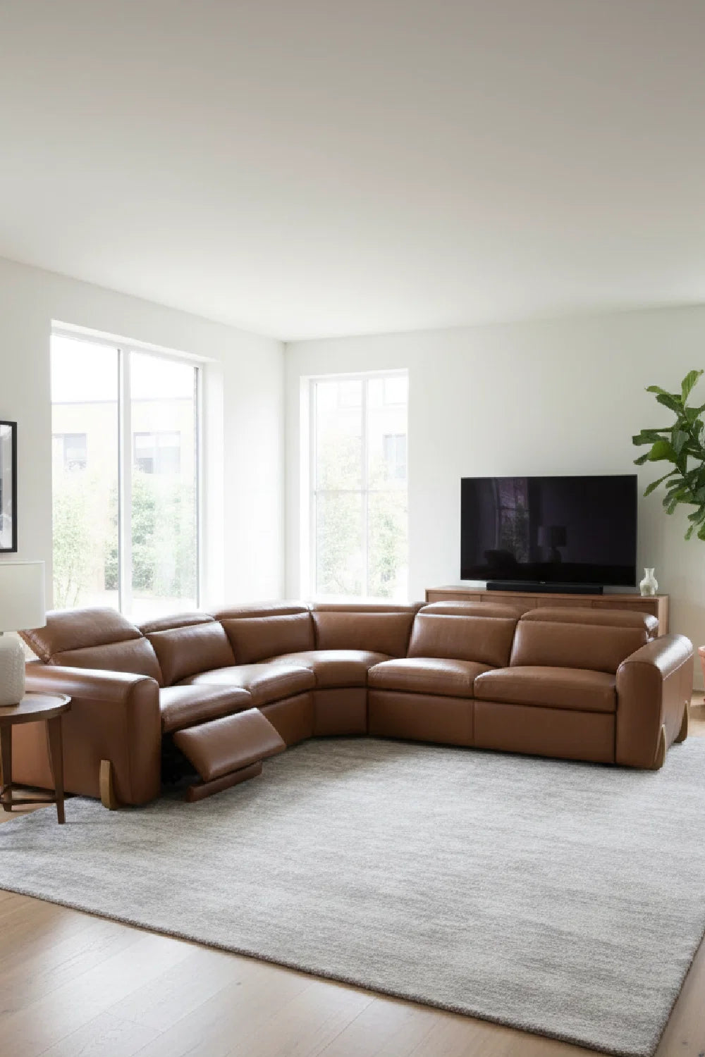 Luxury Brown Leather Sectional Sofa Modern Italian Style for Villa