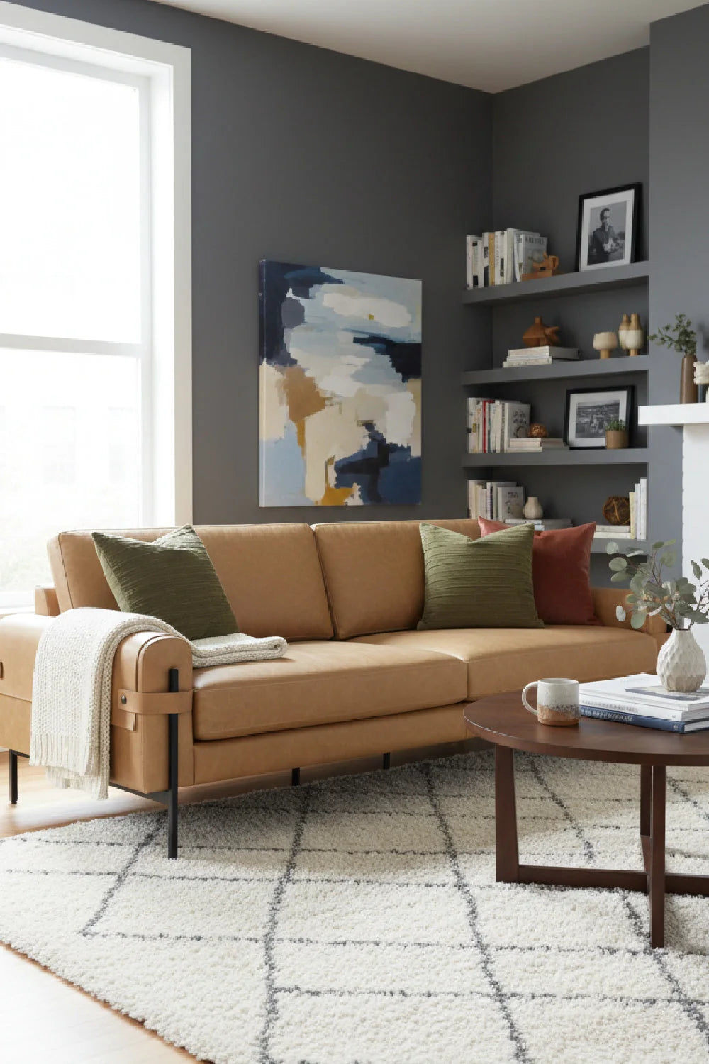 Luxury Brown Leather Sofa Modern Italian Style for Villa