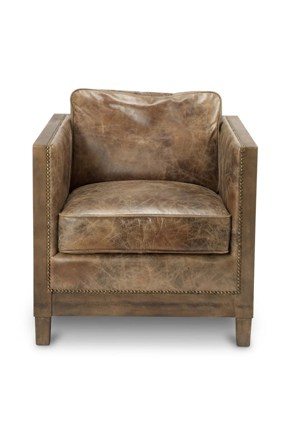 Luxury Brown Leather Studded Club Chair Modern Italian Style for Villa