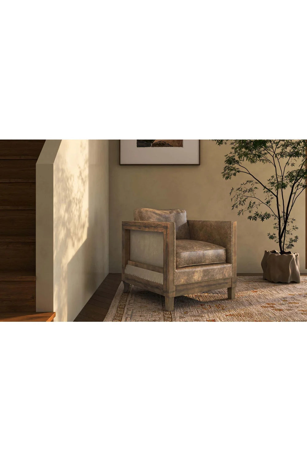 Luxury Brown Leather Studded Club Chair Modern Italian Style for Villa