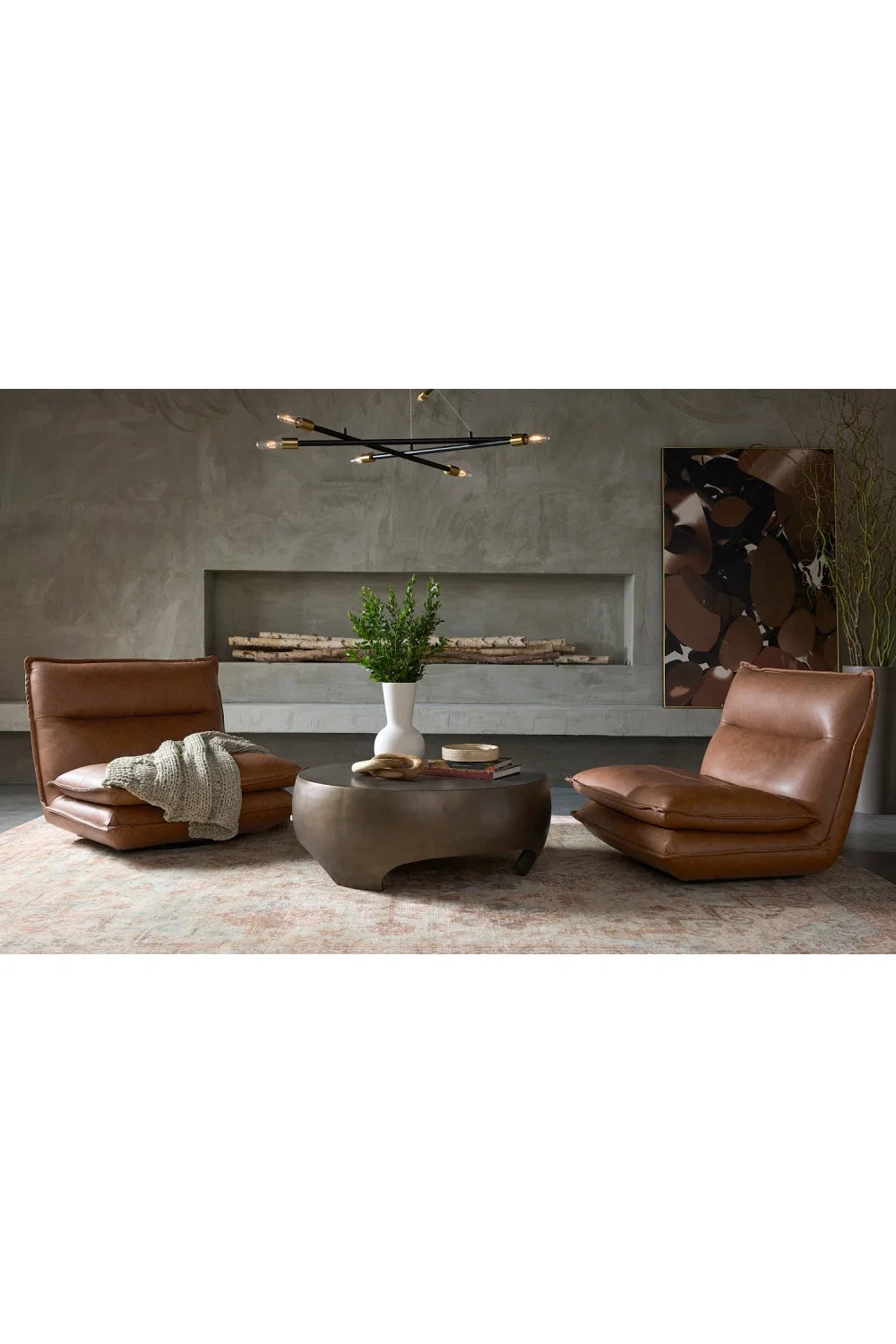 Luxury Brown Leather Swivel Lounge Chair Modern Italian Style for Villa