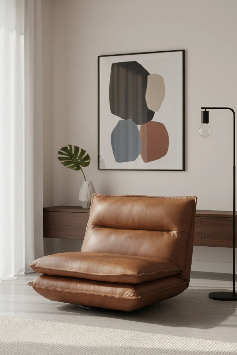 Luxury Brown Leather Swivel Lounge Chair Modern Italian Style for Villa