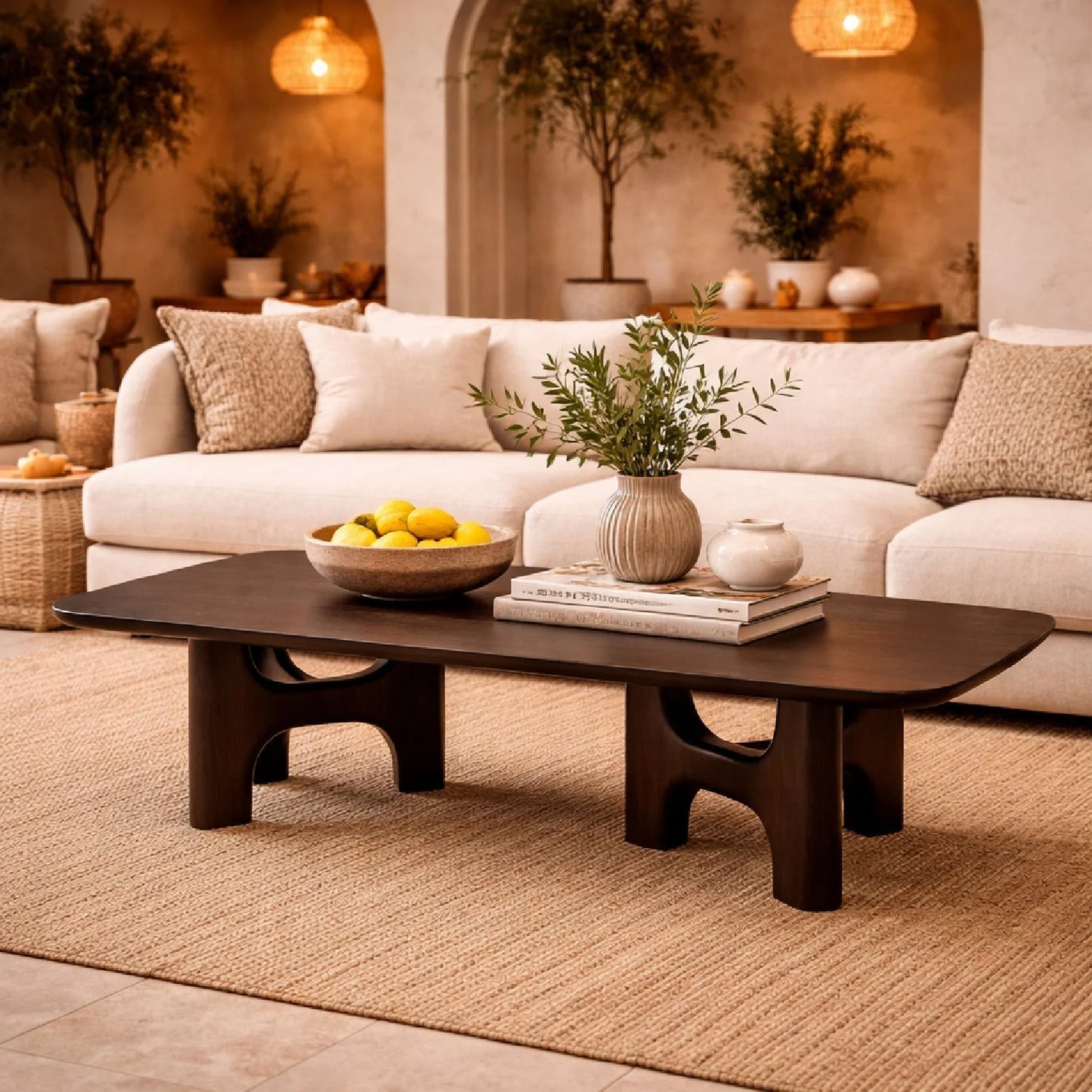 Luxury Brown Mahogany Coffee Table Modern Italian Style for Villa
