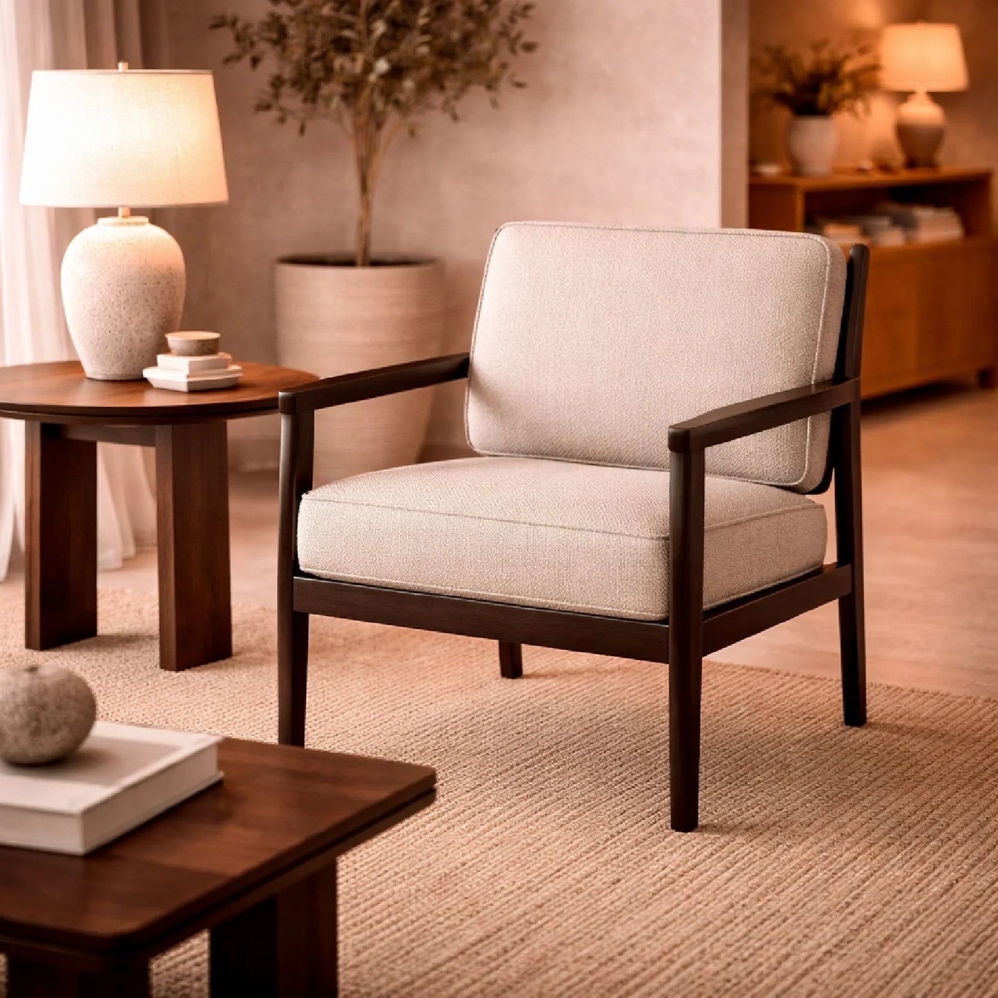 Luxury Brown Mahogany Lounge Chair Modern Italian Style for Villa