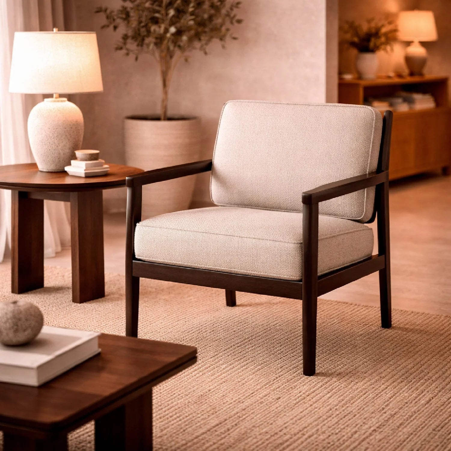 Luxury Brown Mahogany Lounge Chair Modern Italian Style for Villa